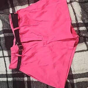Hot pink belted high rise trouser shorts